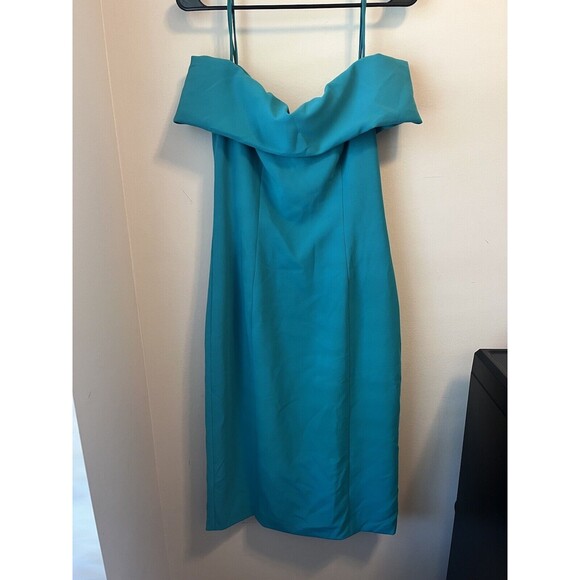 Theia Womens Aqua Green Strapless Crepe Gown 10 - Picture 1 of 11